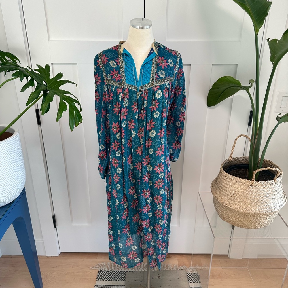 Vintage Floral Teal Caftan Dress